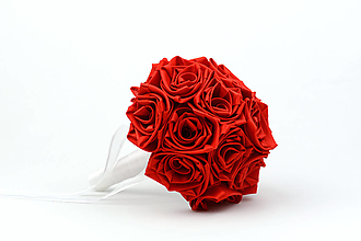Kytice pre nevestu - Saténová kytica svadobná červená ruže - 13217493_