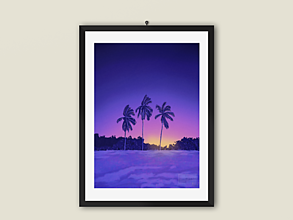 Grafika - Plagát| Západ slnka a palmy na pláži - 13216694_