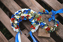 Ozdoby do vlasov - Folklórna svadobná kvetinová parta v modrom - 13221120_