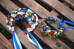 Ozdoby do vlasov - Folklórna svadobná kvetinová parta v modrom - 13221122_