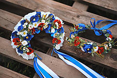 Ozdoby do vlasov - Folklórna svadobná kvetinová parta v modrom - 13221123_