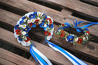 Ozdoby do vlasov - Folklórna svadobná kvetinová parta v modrom - 13221121_