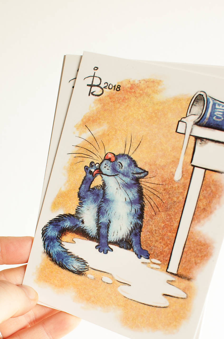 Pohľadnica Modrá mačkou v mláke