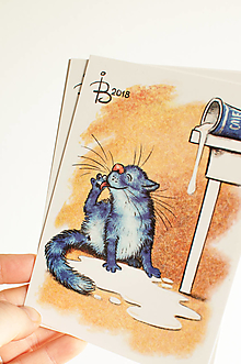 Papier - Pohľadnica Modrá mačkou v mláke - 13222830_