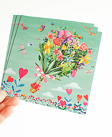Papier - Pohľadnica "Láska v kvetinovom balóne" - 13223010_