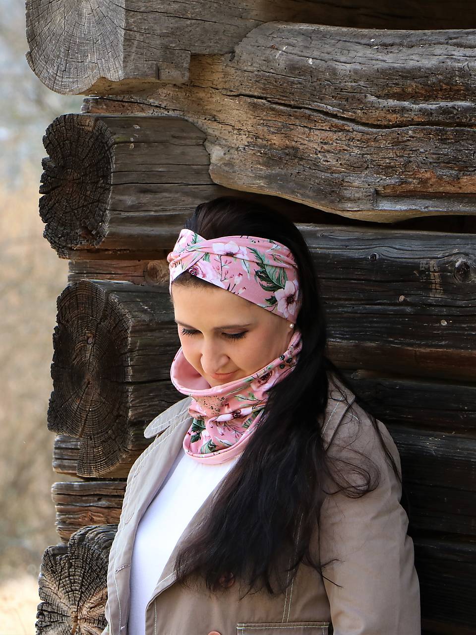 Prekrížená úpletová čelenka vintage rose