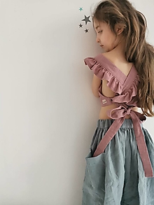 Detské oblečenie - Kolibrík - dievčenský ľanový crop top s volánmi - 13231954_