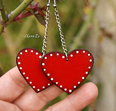 Náušnice - Long heart dots // Red - 13231606_