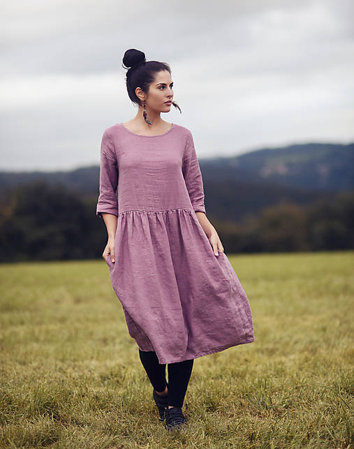Šaty - Lněné šaty Mauve - 13231207_