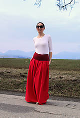 Sukne - Maxi "červená" ľanová sukňa skladaná - 13234455_