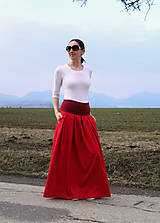 Sukne - Maxi "červená" ľanová sukňa skladaná - 13234465_