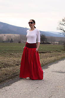Sukne - Maxi "červená" ľanová sukňa skladaná - 13234456_