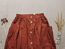 Sukne - Perlička - ľanová sukňa s veľkými našitými vreckami (tehlová) - 13232829_