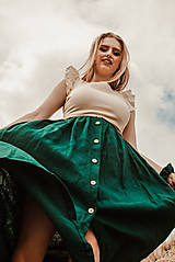 Sukne - Perlička - ľanová sukňa s veľkými našitými vreckami (lesná zelená) - 13234409_