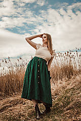 Sukne - Perlička - ľanová sukňa s veľkými našitými vreckami (lesná zelená) - 13234414_
