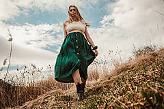 Sukne - Perlička - ľanová sukňa s veľkými našitými vreckami (lesná zelená) - 13234424_
