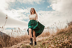 Sukne - Perlička - ľanová sukňa s veľkými našitými vreckami (lesná zelená) - 13234425_