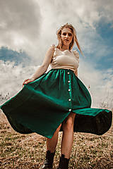 Sukne - Perlička - ľanová sukňa s veľkými našitými vreckami (lesná zelená) - 13234427_
