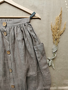 Sukne - Perlička - ľanová sukňa s veľkými vreckami (prašná fialová) - 13232816_