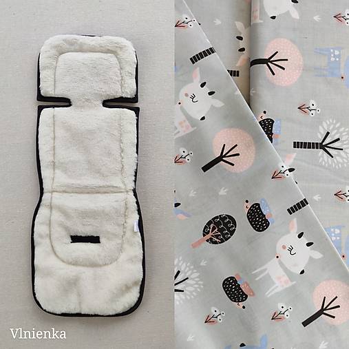 Detský textil - Vlnienka Podložka do kočíka X-LANDER X-MOVE 100% ovčie rúno MERINO TOP SUPER WASH Srnky šedé - 13242061_