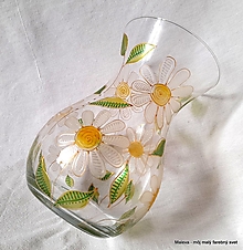 Dekorácie - sklenená váza Rozkvitnutá s margarétkami - 13241202_