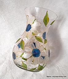 Nádoby - sklenená váza Rozkvitnutá s margarétkami 2 - 13241280_
