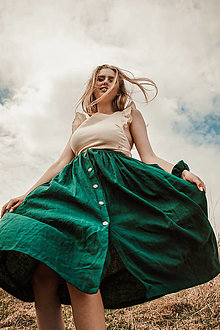 Sukne - Perlička - ľanová sukňa s veľkými vreckami - 13241939_