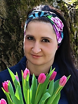 Čiapky, čelenky, klobúky - Prekrížená úpletová čelenka tulipány fialové (Čelenka) - 13245763_