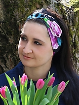 Čiapky, čelenky, klobúky - Prekrížená úpletová čelenka tulipány fialové (Čelenka) - 13245765_