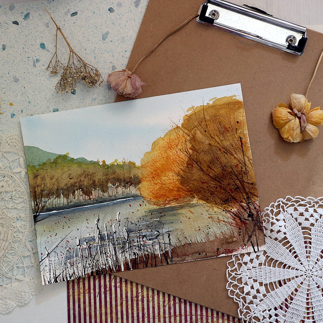 Na priehrade/akvarelový originál by Richie Bumpkin