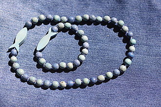 Detské doplnky - Detský modrý náhrdelník plus náramok s rybičkami - 13244338_