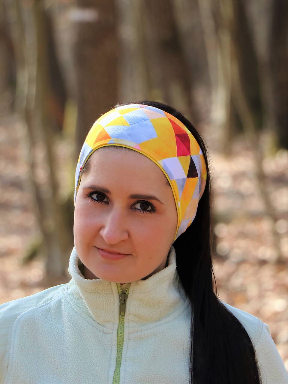 Úpletová čelenka trojuholníky žlté