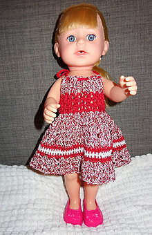 Hračky - červenobiele šaty pre bábiku 36 cm - 13247600_