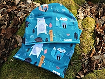 Detské čiapky - Medveď na tyrkysovej dizajnová čiapka, nákrčník alebo set (Set) - 13253263_