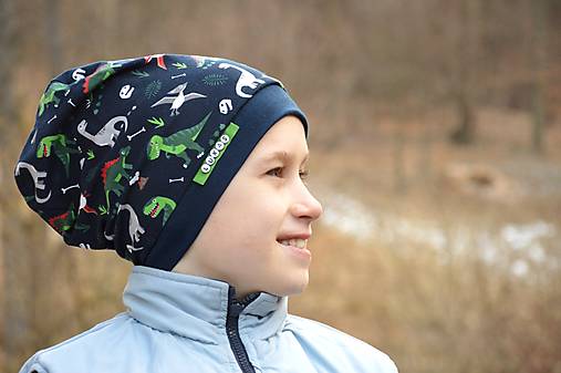 Detské čiapky - Jarná čiapka dinosaurus modrá  - 13255282_