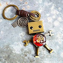 Kľúčenky - Kľúčenka robot, červený - 13256154_