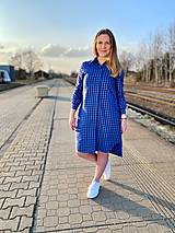 Šaty - Modro-modré kostkované košilové šaty - 13257634_