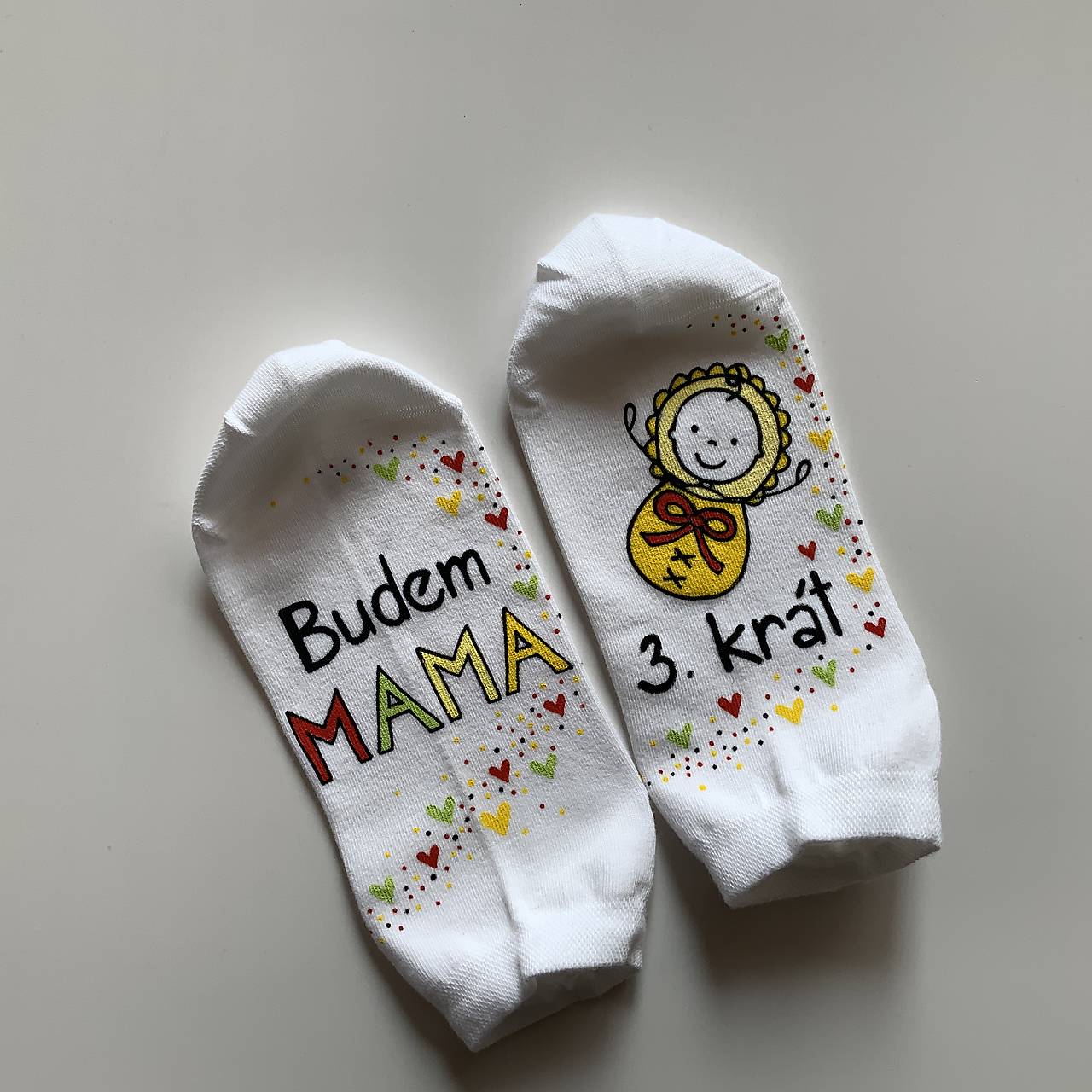 Maľované ponožky s nápisom: “Budem MAMA” (x. krát”)