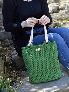 Veľké tašky - Kabelka s koženými úchytmi - zelená - 13262038_