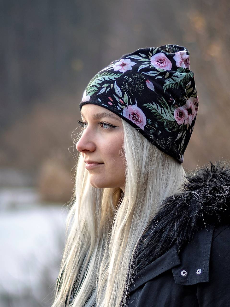 Black rose bambusová čiapka, nákrčník alebo set