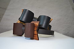 Pánske doplnky - BowTie - kožený s dreveným detailom (SET) - 13265240_