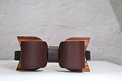 Pánske doplnky - BowTie - kožený s dreveným detailom (SET) - 13265282_