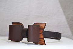 Pánske doplnky - BowTie - kožený s dreveným detailom (SET) - 13265292_