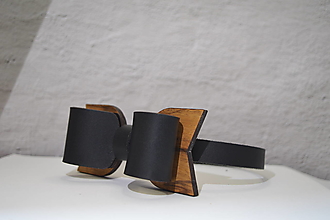 Pánske doplnky - BowTie - kožený s dreveným detailom (BowTie -  čierna) - 13265213_