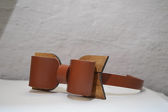 Pánske doplnky - BowTie - kožený s dreveným detailom (BowTie -  hnedá) - 13265236_