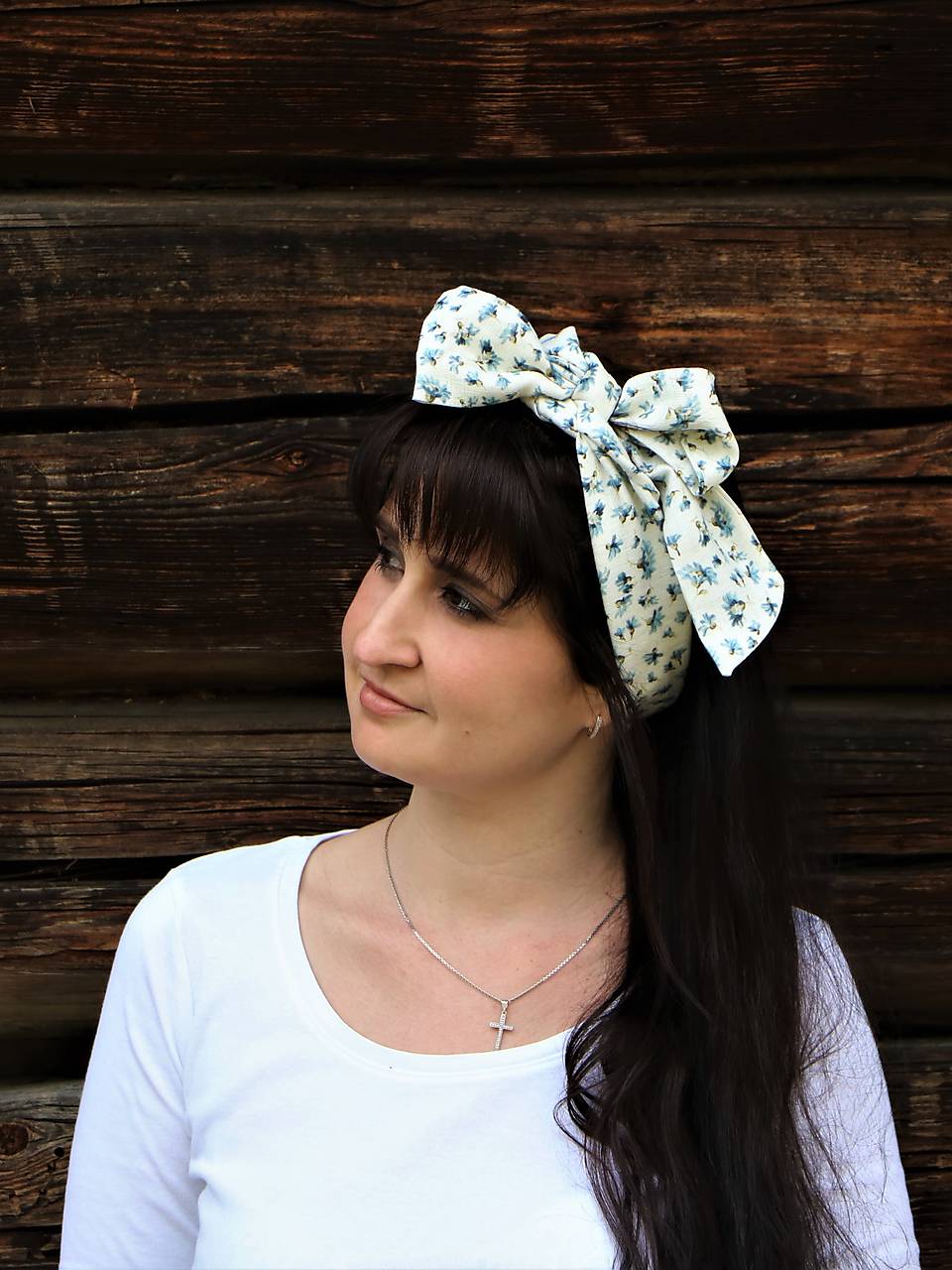 Luxusná ľanová šatka modré kvietky