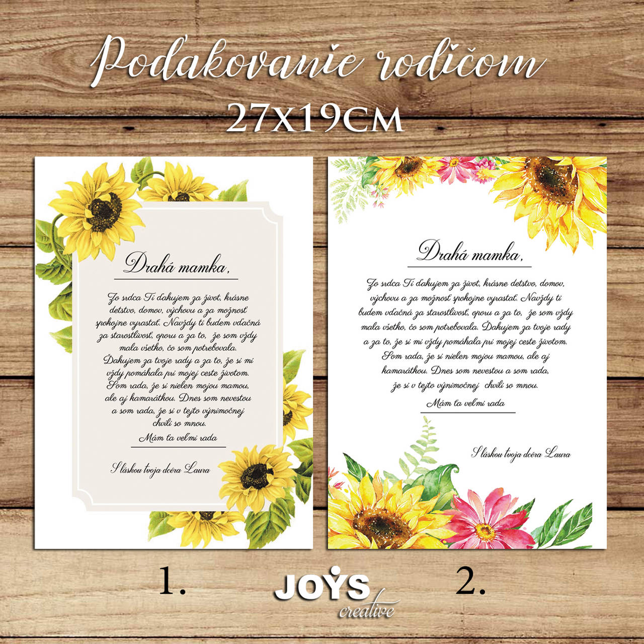 Svadobná tabuľka - poďakovanie rodičom slnečnice