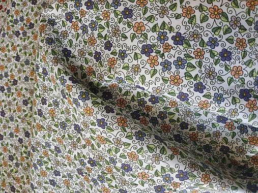 Textil - Bavlnené látky s kvetinovým vzorom (pomarančovo-fialové kvietky) - 13274052_