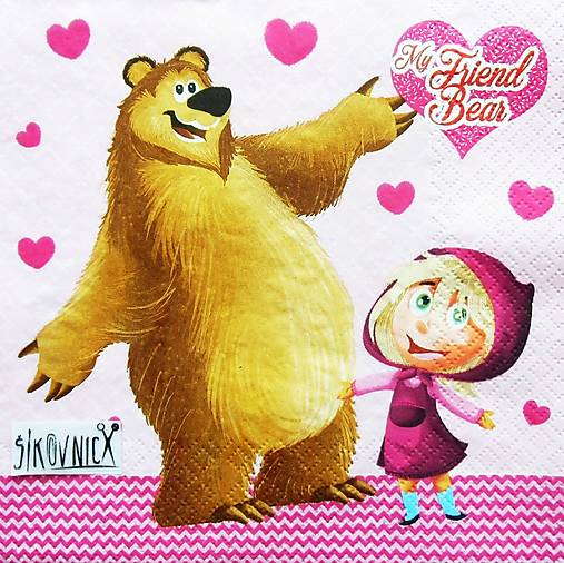 S1422 - Servítky - Máša a medveď, srdiečko