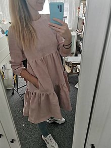 Šaty - Dámske riasené ľanové šaty - Stehlík  (prašná ružová) - 13281145_